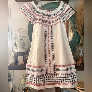 Cotton Dress with Red and Blue Embroidery